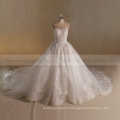 Stunning New Design Strapless A-line Customize Lace Beads Wedding Dress Long Train